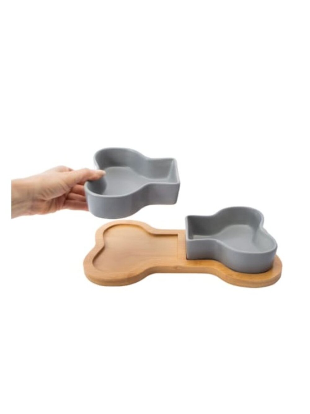 Bone Shape Bowl Set For Dogs & Cats 2 Ceramic Bowls With Bamboo Tray Suitable Fo - Picture 6 of 7